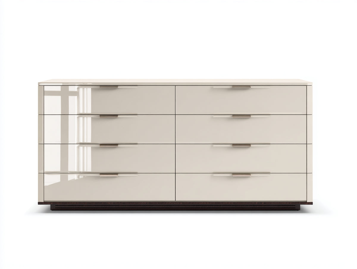 Commode - Bois - Métal - 156 x 48 x 80 cm - Ivoire-Argenté-Marron foncé - Style contemporain