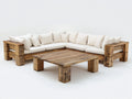 Canapé de jardin - bois massif-tissu - 280x280x75 cm - naturel-blanc - style rustique