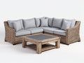 Canapé de jardin - rotin tressé-tissu-bois - 258x258x82 cm - naturel-gris clair - style rustique