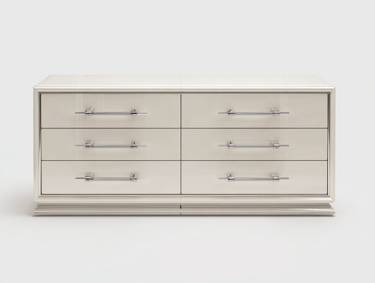 Commode - Bois - Métal - 156 x 49 x 79 cm - Ivoire-Argenté - Style contemporain
