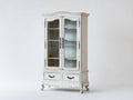 Bibliothèque-Bois-Verre-Métal-95 x 42 x 185 cm-Blanc vieilli-Brun-Style antique avec rangement