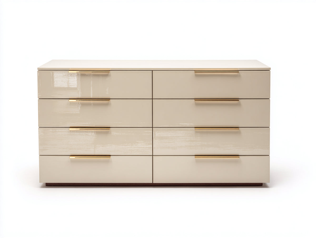 Commode - Bois - Métal - 152 x 47 x 78 cm - Beige clair-Doré - Style contemporain