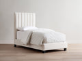 Lit simple - Tissu - 215 x 105 x 120 cm - Blanc cassé-Noir - Design moderne