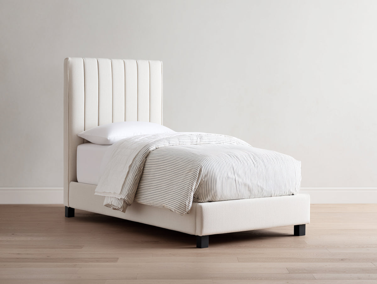 Lit simple - Tissu - 215 x 105 x 120 cm - Blanc cassé-Noir - Design moderne