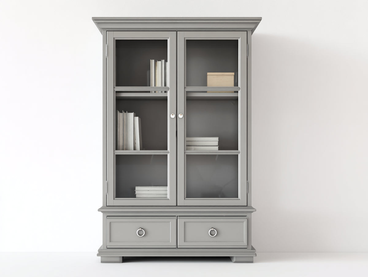 Bibliothèque-Bois-Verre-Métal-100 x 45 x 190 cm-Gris-Argenté-Style classique avec rangement