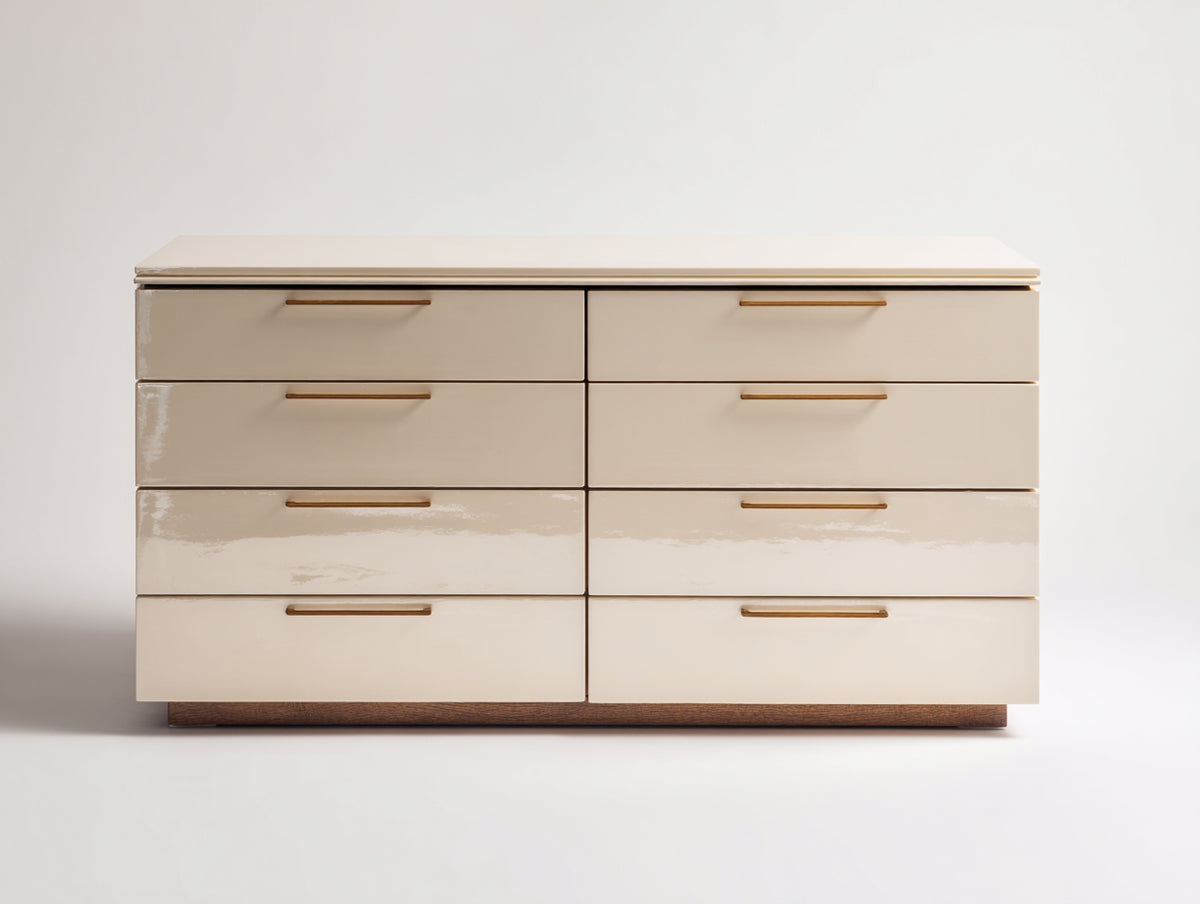 Commode - Bois - Métal - 154 x 48 x 79 cm - Beige clair-Doré - Style contemporain