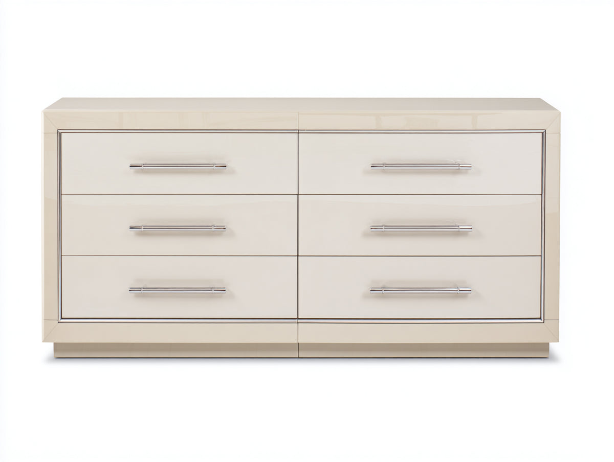 Commode - Bois - Métal - 155 x 48 x 78 cm - Ivoire-Argenté - Style contemporain