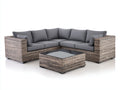 Canapé de jardin - rotin synthétique-tissu - 250x250x75 cm - brun-gris - style contemporain