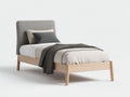 Lit simple - Bois-Tissu - 209 x 99 x 108 cm - Bois clair-Gris - Design scandinave
