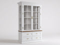 Bibliothèque-Bois-Verre-Métal-120 x 45 x 200 cm-Blanc-Brun-Doré-Style classique avec rangement