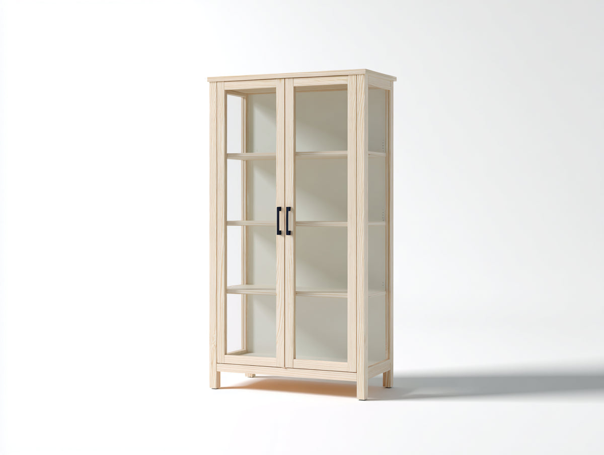 Bibliothèque-Bois-Verre-Métal-90 x 40 x 180 cm-Bois clair-Noir-Style moderne avec rangement