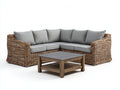 Canapé de jardin - rotin tressé-tissu-bois - 250x250x82 cm - naturel-gris - style rustique