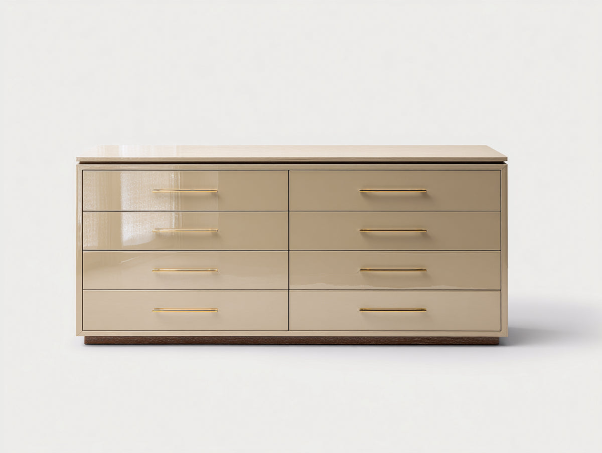 Commode - Bois - Métal - 150 x 46 x 76 cm - Beige clair-Doré - Style contemporain