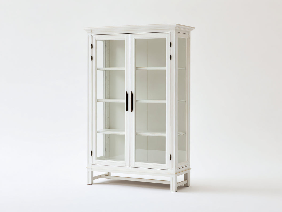 Bibliothèque-Bois-Verre-Métal-100 x 45 x 185 cm-Blanc-Noir-Style classique avec rangement