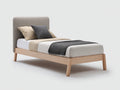 Lit simple - Bois-Tissu - 210 x 100 x 110 cm - Bois naturel-Gris - Design scandinave