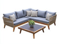 Canapé de jardin - rotin tressé-tissu-bois - 262x262x82 cm - naturel-gris bleuté - style contemporain