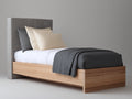 Lit simple - Bois-Tissu - 205 x 102 x 110 cm - Bois naturel-Gris - Style moderne