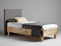 Lit simple - Bois-Tissu - 205 x 102 x 108 cm - Bois naturel-Gris - Style moderne