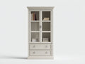 Bibliothèque-Bois-Verre-Métal-85 x 40 x 190 cm-Gris clair-Argenté-Style classique avec rangement
