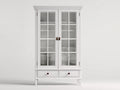 Bibliothèque-Bois-Verre-Métal-110 x 42 x 195 cm-Blanc-Marron-Style classique avec rangement
