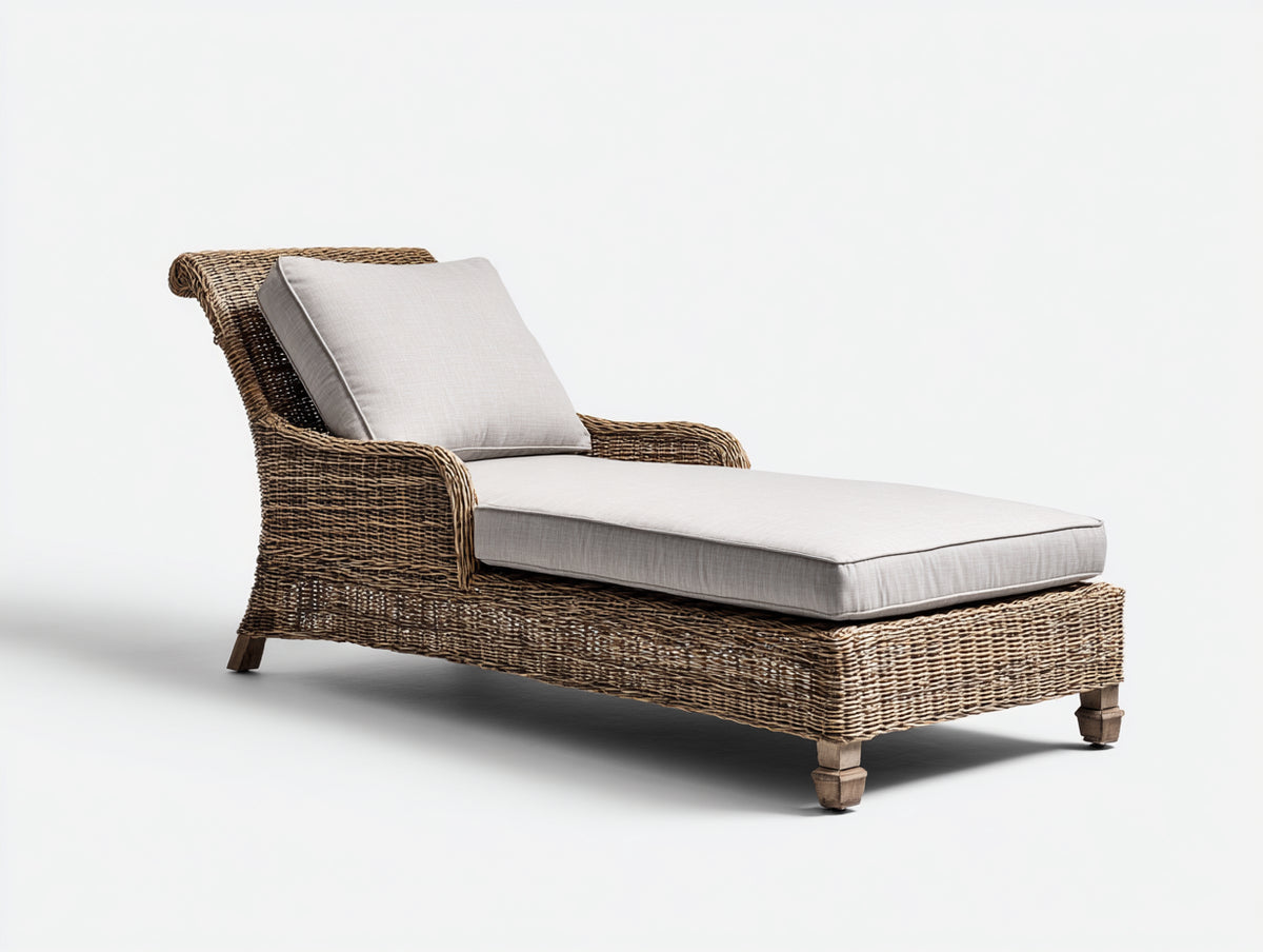 Bain de soleil - rotin tressé-tissu - 204 x 82 x 95 cm - naturel-beige clair - style naturel