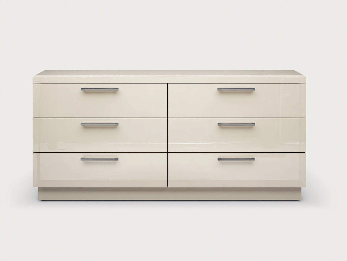 Commode - Bois - Métal - 154 x 47 x 79 cm - Ivoire-Argenté - Style contemporain