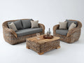 Canapé de jardin - rotin tressé-tissu-bois - 190x96x82 cm - naturel-gris - style rustique