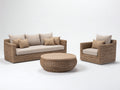 Canapé de jardin - rotin tressé-tissu-bois - 218x94x80 cm - naturel-beige - style contemporain