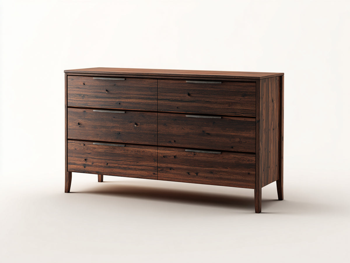 Commode - Bois - Métal - 144 x 46 x 84 cm - Marron foncé-Noir - Style rétro rustique